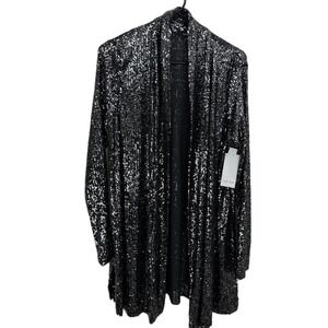 Karen Kane Sequin Duster Jacket Womens Large Black Silver Open Lightweight NWT